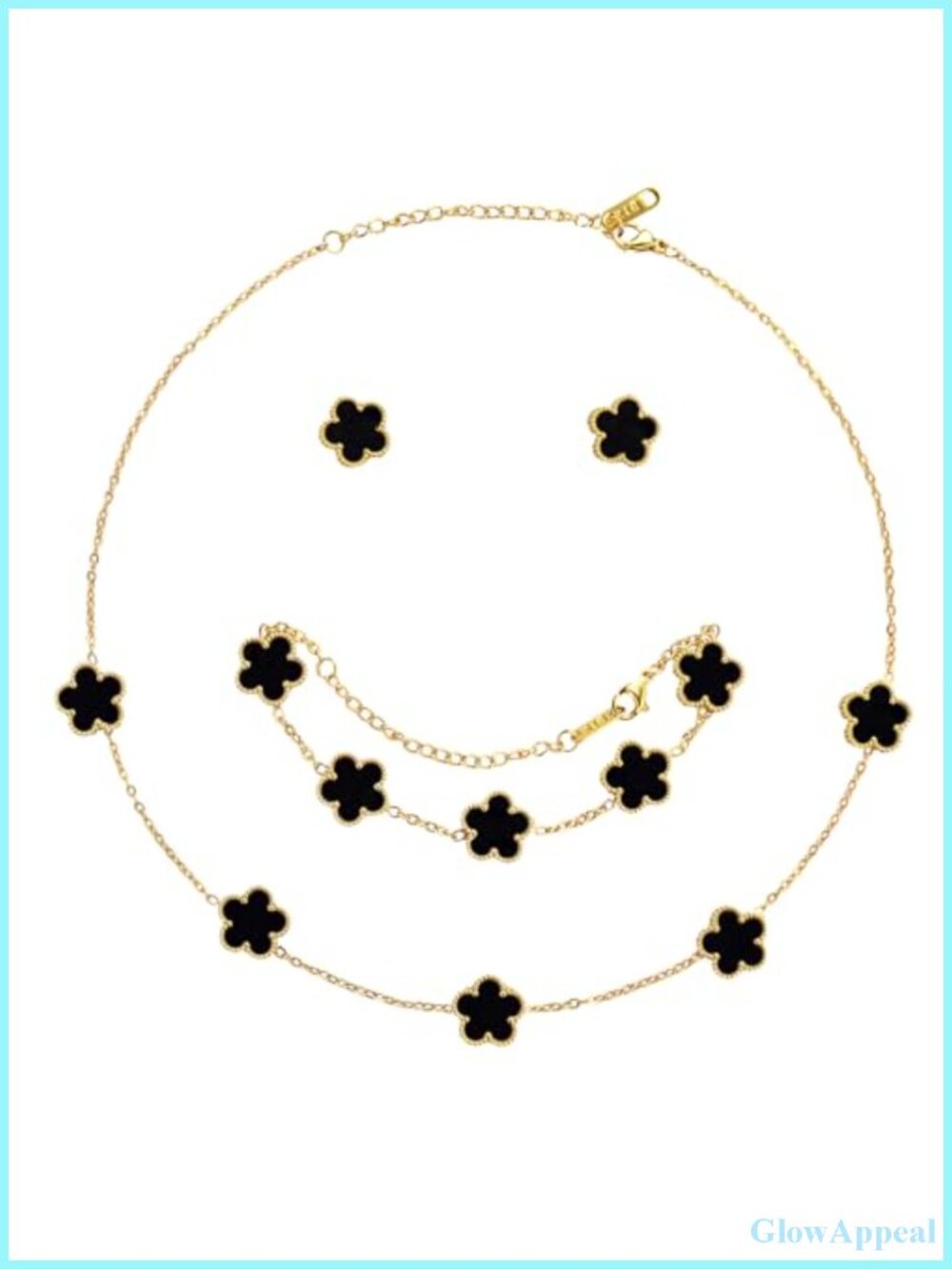 18K Gold Plated Clover Jewelry Set - Necklace, Bracelet & Earrings
